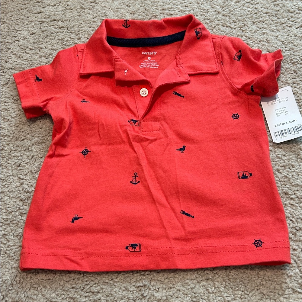 Carter's Red Baby Polo with Nautical Motifs